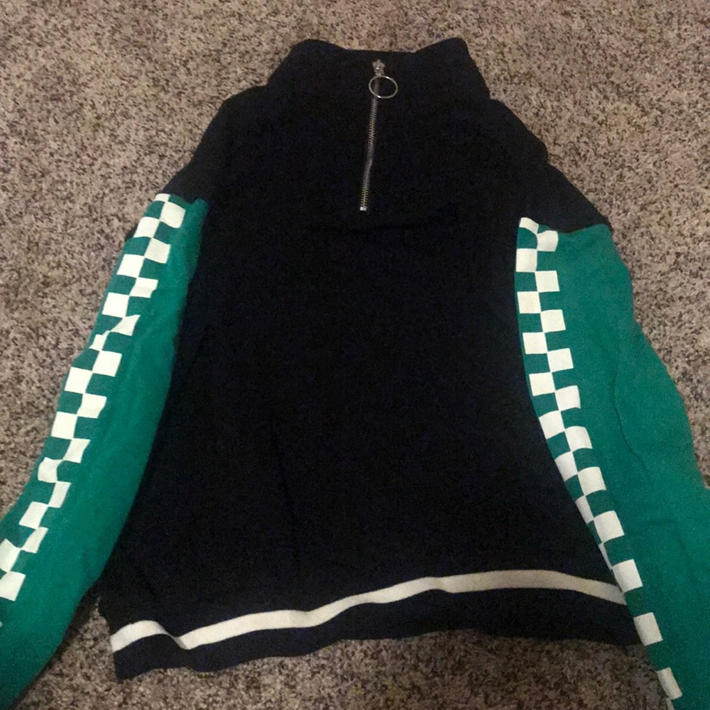 Green and Black Zip Turtle Neck
